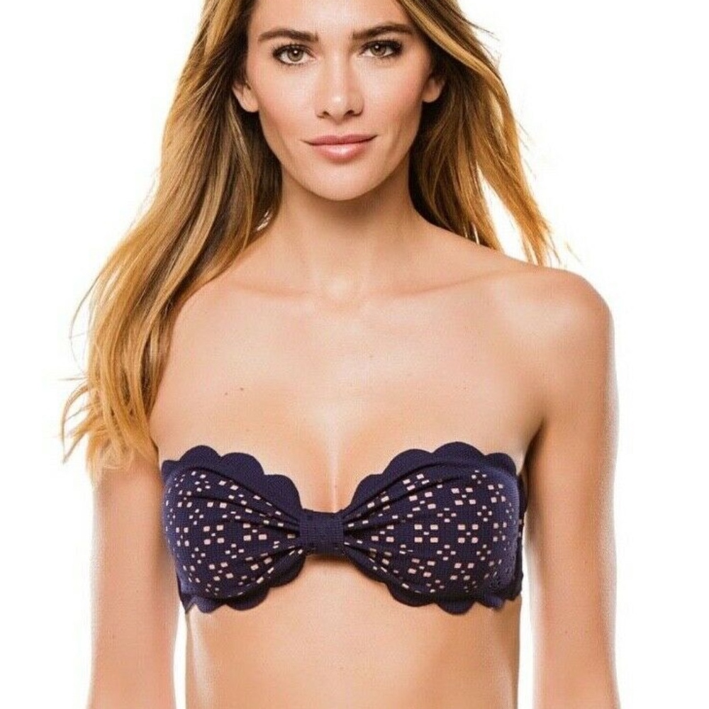 Marysia Swim Navy Scallop Bandeau Bikini Top
